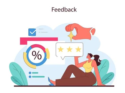 Feedback concept. A professional reflects on performance metrics and client Stock Illustration