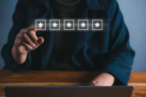 Feedback Customer Satisfaction Service Concept. Finger Hand is Choosing Rate  Foto stock