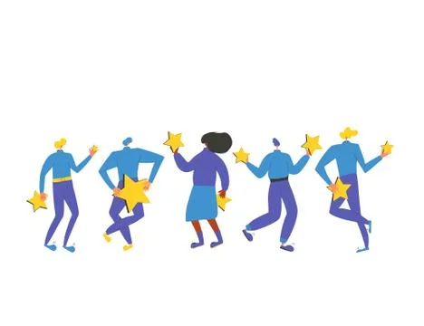 Feedback elements. Client review. People holding stars in their hands set iso Ilustración de archivo