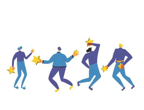 Feedback elements. Client review. People holding stars in their hands set iso Ilustración de archivo