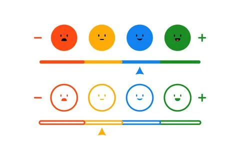 Feedback emotion scale. Cartoon feedback emoji bar, round flat line emoticon Stock Illustration