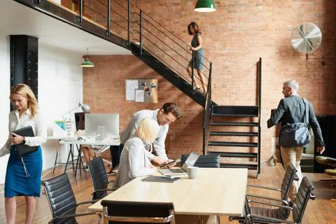 Feedback, employee and manager with tablet in office, listing advice and pr.. Stock Photos