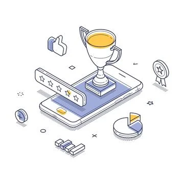 Feedback evaluation rate customer satisfaction concept isometric line vector  Stock Illustration