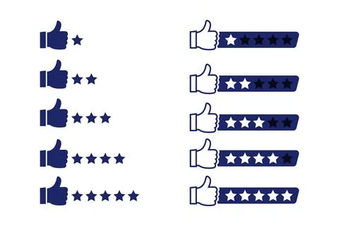 Feedback evaluation with thumbs up. User reviews with five stars ranking Stock Illustration