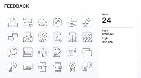 Feedback featuring 24 64x64 Vector Icons in Thin Line Design Stock Illustration
