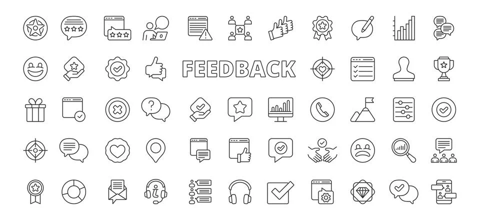 Feedback icons in line design. feedback, review, rating, evaluation, opinion Stock Illustration