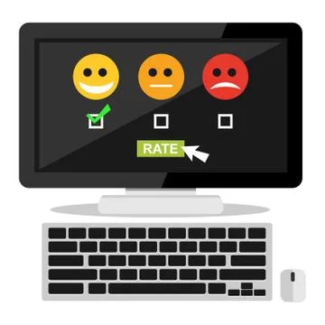 Feedback illustration. Flat design. Feedback or Rating system on desktop scre Stock Illustration
