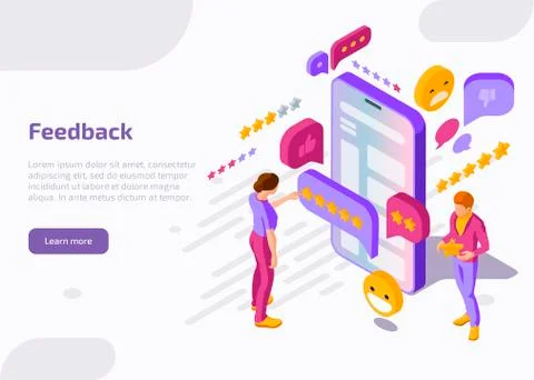Feedback isometric landing page Stock Illustration