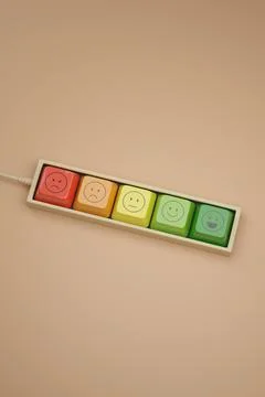 Feedback keyboard isolated on orange background. Qualification concept. Stockfoto's