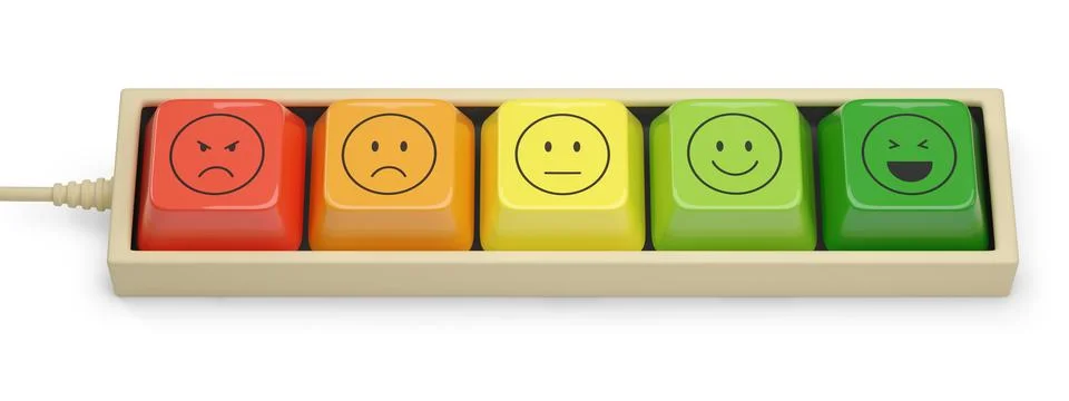 Feedback keyboard isolated on white background. Qualification concept. 3d i.. Illustrazione stock