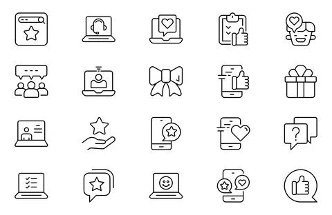 Feedback line icon set, outline web icon collection containing Reviews, Sur.. Stock Illustration
