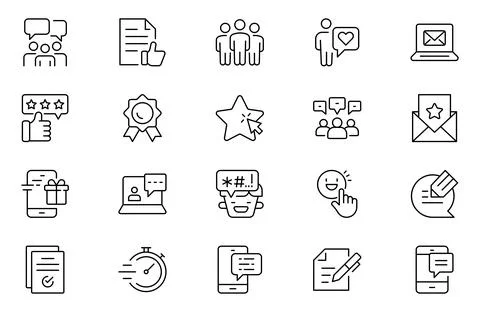 Feedback line icon set, outline web icon collection containing Reviews, Sur.. Stock Illustration