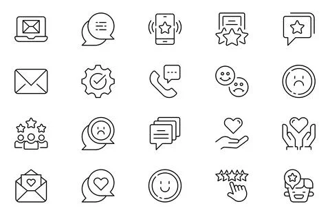 Feedback line icon set, outline web icon collection containing Reviews, Sur.. Stock Illustration
