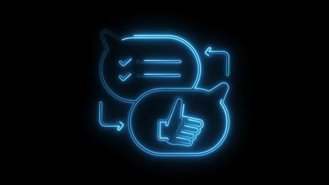 Feedback loop animated icon with like symbol neon style on black background Stockbeeldmateriaal 308216099