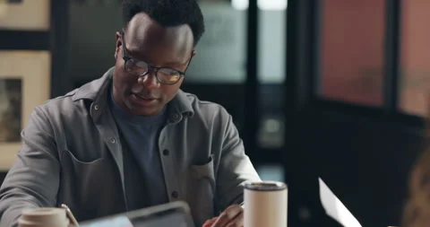 Feedback, manager or black man in office for night meeting, investment proposal Stock Footage 316944410