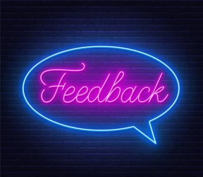 Feedback neon sign in speech bubble frame. Stock Illustration