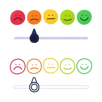 Feedback or rating scale with smiles representing various emotions in hand dr Stock Illustration