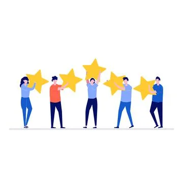 Feedback or rating vector illustration concept with characters. Happy people  Stock Illustration