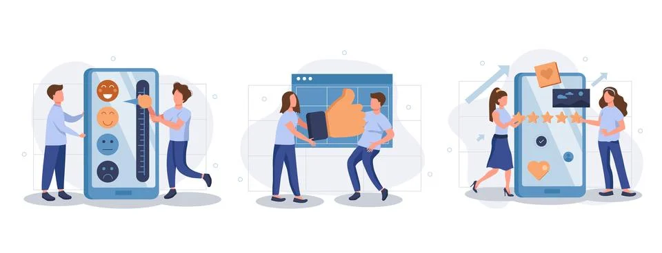 Feedback page web concept with people scenes set in flat style Stock Illustration