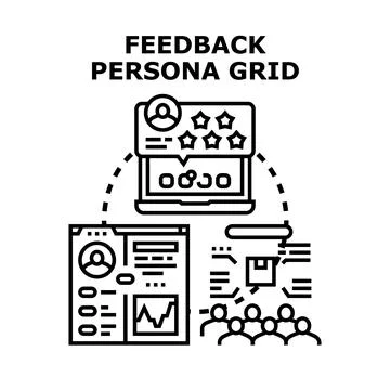 Feedback persona grid analyzing customer experience data Stock Illustration