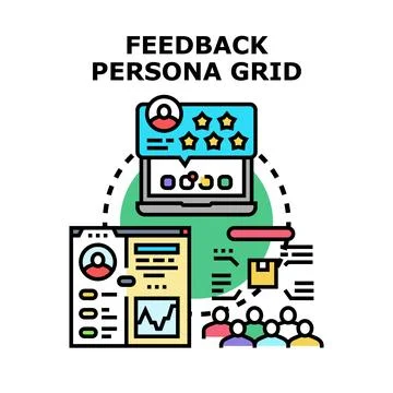 Feedback persona grid analyzing customer experience data Stock Illustration