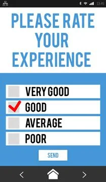 Feedback rating form is displaying on flat design smartphone screen with Stock Photos