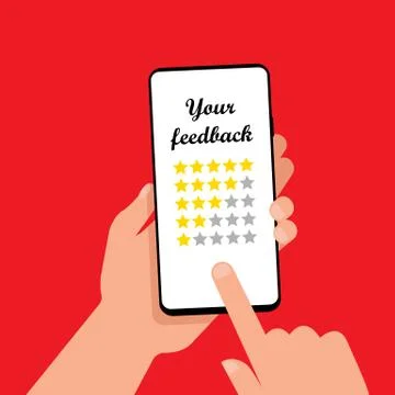 Feedback on the screen of the smartphone in the hands in flat style Stock Illustration