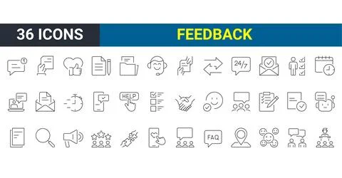 Feedback set of 36 Outline Icon Stock Illustration