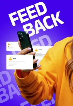 Feedback on a smartphone with user icons in background Stock Photos
