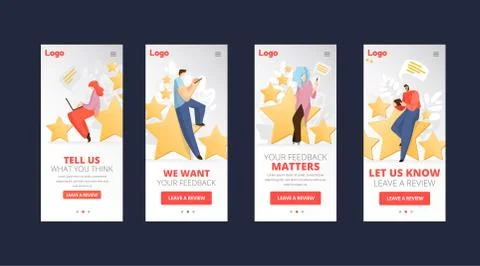 Feedback, survey vector flat app concept with people, man and woman sitting on Stock Illustration