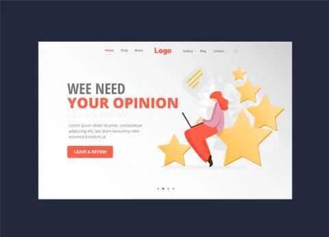 Feedback, survey vector flat landing page concept with people, man and woman Illustrazione stock