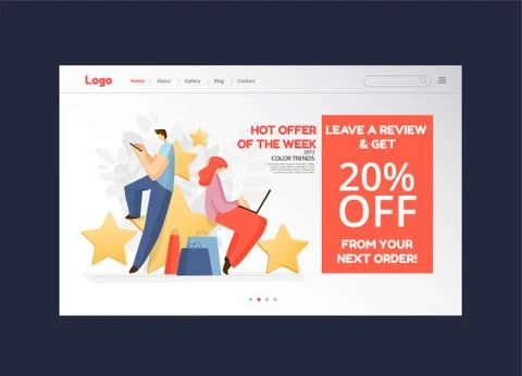 Feedback, survey vector flat landing page concept with people, man and woman Stock Illustration