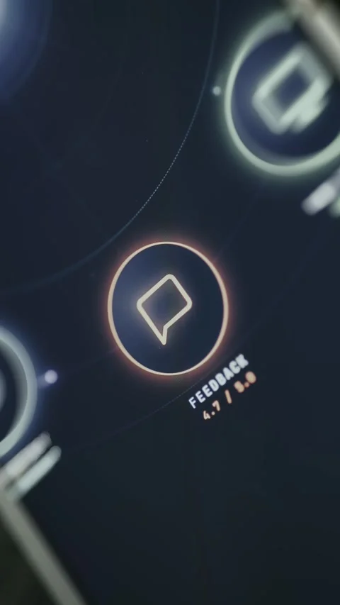 Feedback UI element with illuminated chat bubble symbol Stock Footage 334951174