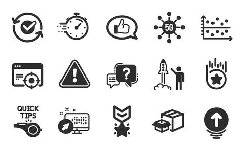 Feedback, Winner medal and Timer icons set. Question mark, Swipe up and Dot plot Ilustración de archivo