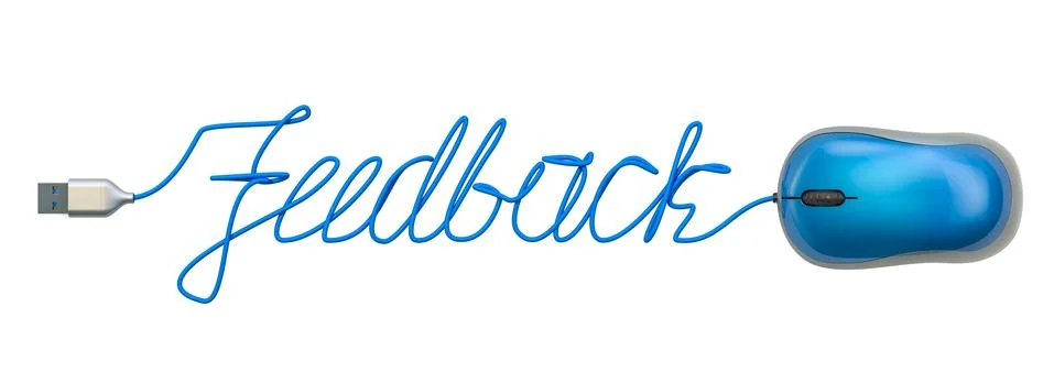 Feedback word from computer mouse cable, 3D rendering Illustrazione stock