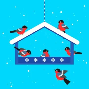 Feeder for birds in winter. Vector. Stock Illustration