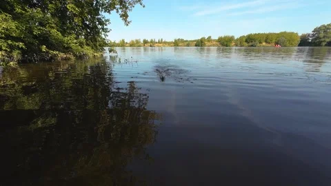 Feeder cage splashing across river surface Stock Footage 316173371