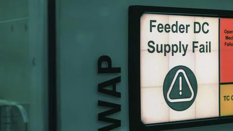 Feeder DC supply fail on the machine digital screen. Warning alert message. Lack 写真素材