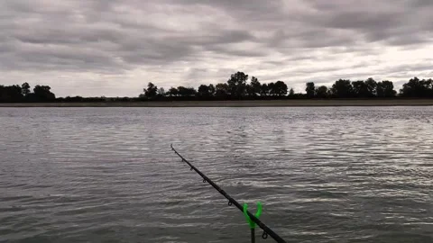 Feeder Fishing Rod Tip Close Up on Riverside, Selective Focus, Summer Day Stock-Footage 291301328