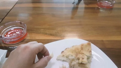 Feeding the bird from the hand in the restaurant Stock-Footage 112175255