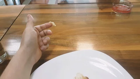 Feeding the bird in the restaurant Stock-Footage 112176505