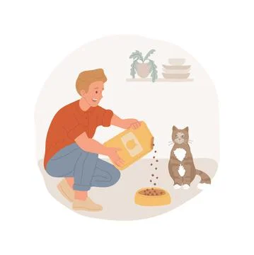 Feeding a cat isolated cartoon vector illustration. Ilustración de archivo