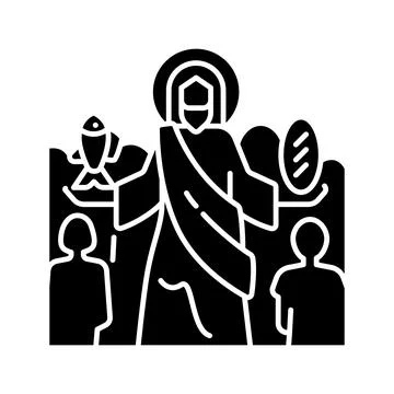 Feeding of five thousands black glyph icon Stock Illustration