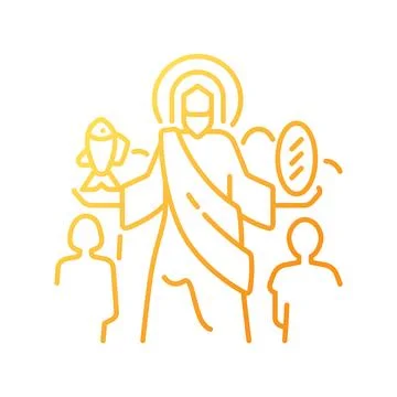 Feeding of five thousands gradient linear vector icon Stock Illustration