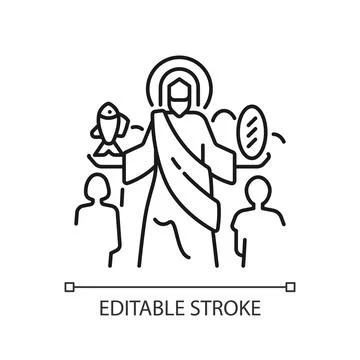 Feeding of five thousands linear icon Stock Illustration