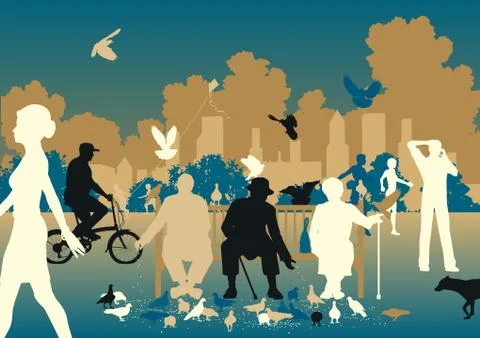 Feeding pigeons Illustrazione stock