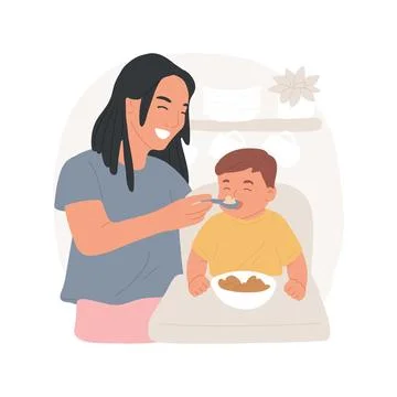 Feeding with a spoon isolated cartoon vector illustration. Ilustración de archivo