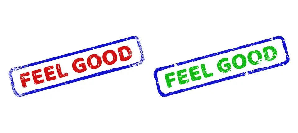 FEEL GOOD Bicolor Rough Rectangular Stamp Seals with Grunged Surfaces Stock Illustration