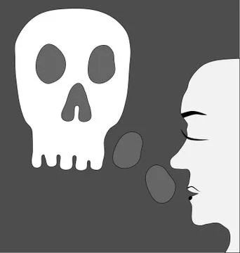 Feeling concept depression - face profile with scull Stock Illustration