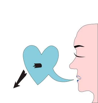 Feeling concept disappointment - face profile with heart pierced by broken arrow Stock Illustration